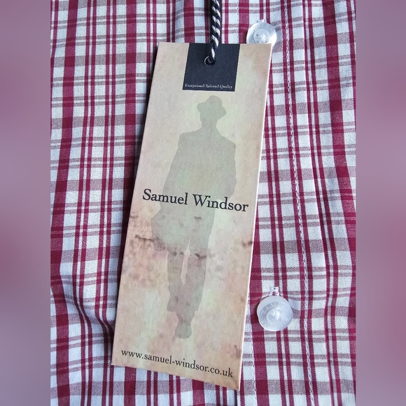 Samuel Windsor Red White Plaid Long Sleeve Mens Medium Button Down Dress Shirt - Picture 6 of 14